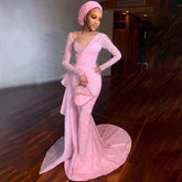 Pink Arabic Mermaid Elegant With Skirt Evening Dresses Gowns Luxury Pearls Beaded 2025 For Women Party LA71746