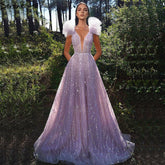 Pink Beaded Luxury Evening Dresses Gowns 2025 Sleeveless A-Line For Women Wedding Party LA71428