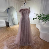 Pink Cape Sleeves Mermaid yellow Evening Dresses Gowns Luxury Beaded Feathers For Women Wedding Party 2025 LA72169A