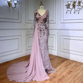 Pink Elegant Mermaid Sexy With Overskirt Beaded Luxury Evening Dresses Gowns For Women Arabic Party 2025 LA71835
