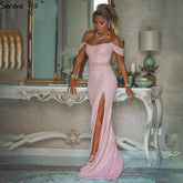 Pink Luxury Beaded Evening Dresses Gowns 2025 High Split Sexy Elegant For Women Party Dress LA71256