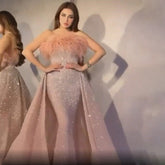 Pink Luxury Feathers Evening Dresses Gowns Mermaid Elegant Overskirt For Women Party 2025 LA71879
