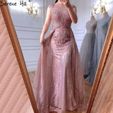 Pink Luxury With Overskirt Evening Dresses Gowns 2025 Lace Beaded Crystal Mermaid For Woman Party LA71080