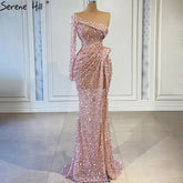 Robe de soirée sirène rose fendue, luxueuse et élégante, perlée, pour femme, modèle LA71244, 2025