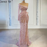 Vestidos de noche con abertura alta y corte sirena rosa, de lujo, con cuentas, elegantes, para mujer, para fiesta, LA71244