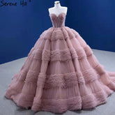 Pink Ruffles Sexy Wedding Dresses 2025 Sleeveless Simple High-end Bridal Dress HM67372 Custom Made