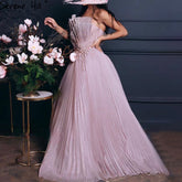 Pink Scalloped Pleats Arabic Evening Dresses Gowns 2025 Long A-line Formal For Women Wedding Party LA71271
