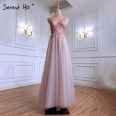 Pink Sexy A-Line Prom Dresses 2025 Spaghetti Strap Beaded Simple Prom Party Dress LA71287