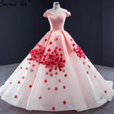 Pink Sweetheart Satin Wedding Dresses 2025 Handmade Flowers Lace Up Sexy Bridal Gown HM66752