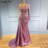 Robe de soirée sirène violette en satin, élégante et luxueuse, avec perles, pour femme, modèle LA71364, 2025