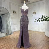 Purple Spaghetti Straps Mermaid Beaded Party High Split Evening Dresses Gowns for Woman Wedding Party 2025 LA72454