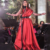 Red Beaded Satin A-Line Sexy Evening Dresses Gowns 2025 One Shoulder For Woman Party LA71136