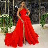 Robe de soirée rouge sexy à fente haute, coupe trapèze, asymétrique, simple, modèle LA71114, 2025