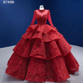 Red Long SsleevesLuxury Lace Beaded Lace Up Ball Gown Bride Gowns Wedding Dress 2025 High End Custom Made HM67498