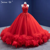 Red Ruffles Beaded Luxury Wedding Dresses 2025 Sleeveless Lace Up Sexy Bride Gowns HM67324 Custom Made