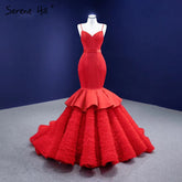 Red Ruffles Mermaid Wedding Dresses 2025 Spaghetti Strap Elegant Sexy Bride Gowns HM67311 Custom Made