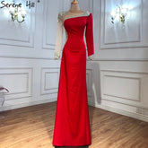 Red Satin Mermaid Evening Dresses Gowns 2025 Elegant Beaded Sexy For Women Wedding Party LA71152