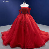 Red Sexy Off Shoulder Pearls Luxury Beaded Ball Gown Bride Gowns Wedding Dress 2025 High End Custom Made HM67497