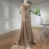 Rose Gold Long Sleeve High Neck Luxury Mermaid With Skirt Evening Dresses Gowns For Women Party 2025 LA71804