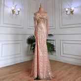 Rose Gold Mermaid Sexy Strapless High Split Evening Dresses Long Sleeves Wedding Party Gowns For Women 2025 LA71822