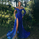 Royal Blue Mermaid Evening Dresses Gowns 2025 Luxury Beaded High Split Elegant For Women Party Dress LA71425