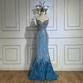 Saudi Arabic Blue Strapless Mermaid Evening Dresses Gowns Beaded For Formal Occasion LA72901 2025