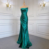 Sexy Green One Shoulder Satin Arabic Evening Dresses Gowns Beaded Mermaid Elegant Luxury For Women Party LA71739