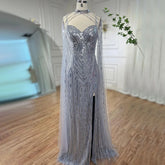 Silver Cape Sleeves Mermaid High Split Beaded Evening Dresses Long Celebrity Gowns For Woman Party 2025 LA72137
