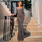 Silver Mermaid Luxury Evening Dresses Gowns 2025 No Split Elegant For Women Party LA71390