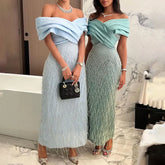 Elegant Off Shoulder Sage Green Dubai Evening Dresses for Women LA72125