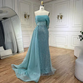 Turquoise Luxury Evening Dress Side Train Pearls One Shoulder for Women's Formal Wedding Party Gowns LA72523