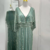 Turquoise Mermaid Elegant Long Cape Beaded Luxury Dubai Evening Dresses Gowns For Women Wedding Party 2025 LA72258