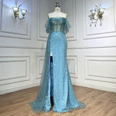 Turquoise Mermaid Elegant Overskirt Evening Dresses Gowns 2025 Beaded For Women Wedding Party 2025 LA71945