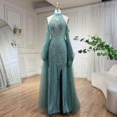 Turquoise Mermaid Elegant With Overskirt Luxury Beaded Evening Dresses Gowns For Women Wedding Party 2025 LA72298