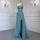 Turquoise Mermaid Elegant With Skirt Sexy High Split Evening Dresses Gowns Luxury Beaded Crystal 2025 Women LA71582A