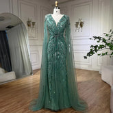 Turquoise Mermaid Beaded Evening Dress Gown with Cape LA72168A