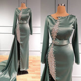 Turquoise Mermaid High Split Evening Dresses Gowns 2025 Overskirt Beaded Crystal For Women Party LA71516