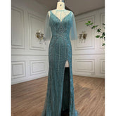 Turquoise Mermaid Luxury Evening Dresses Gowns 2025 Beaded Sexy High Split Elegant For Women Wedding Party LA72117