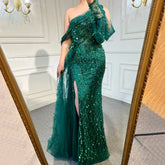Robe de soirée sirène turquoise, luxueuse et élégante, avec perles, pour femme, modèle LA71466, 2025