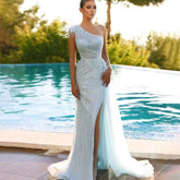Turquoise Mermaid Sexy High Split With Skirt Beaded Feathers Evening Dresses Gowns 2025 For Women Party LA71955