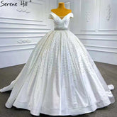 White Beaded Crystal Wedding Dresses 2025 Satin Luxury Sweetheart Bride Gowns HM67422 Custom Made