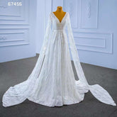 White Cape Sleeves Luxury Lace Beaded V Neck Lace Up Bride Gowns Wedding Dress 2025 High End Custom Made HM67456