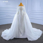 White Detachable Train Mermaid Pearls Beaded Lace Up Bride Gowns Wedding Dress 2025 High End Custom Made HM67466