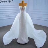 White Detachable Train Mermaid Wedding Dresses 2025 Beaded Luxury Bride Gowns HM67404 Custom Made