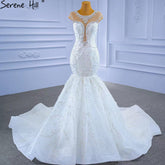 White Luxury Elegant Mermaid Wedding Dresses 2025 Beaded Diamond Cap Sleeves Bride Gowns HM67296 Custom Made