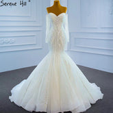White Luxury Mermaid Wedding Dresses 2025 Elegant Beading Pearls Sexy Bridal Gowns HM67242