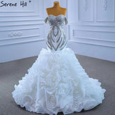 White Luxury Ruffles Beaded Wedding Dresses 2025 Mermaid Elegant High-end Bride Gowns HM67365 Custom Made