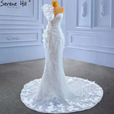 White Mermaid Elegant Wedding Dresses Gowns 2025 Flowers Beaded Luxury Bridal Dress HM67424