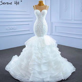 White Mermaid Luxury Wedding Dresses 2025 Beaded Tiered Sexy Elegant Bride Gowns HM62755 Custom Made