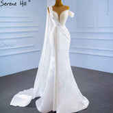 White Mermaid With Train Evening Dresses Gwons 2025 Satin Pearls Elegant Sexy For Women Party HM67238